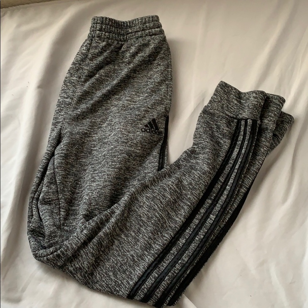 grey and black adidas sweatpants